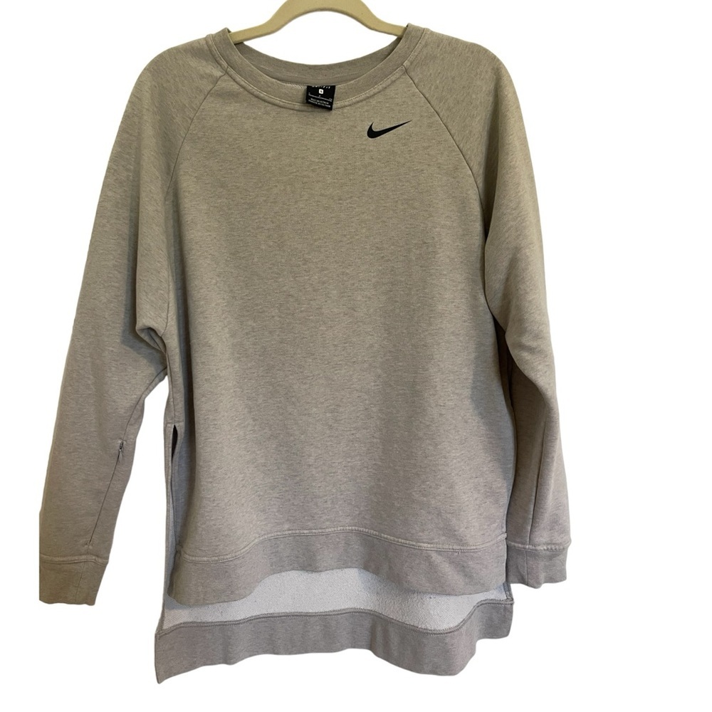Nike Women's Light Gray Crewneck Sweatshirt with Black Swoosh